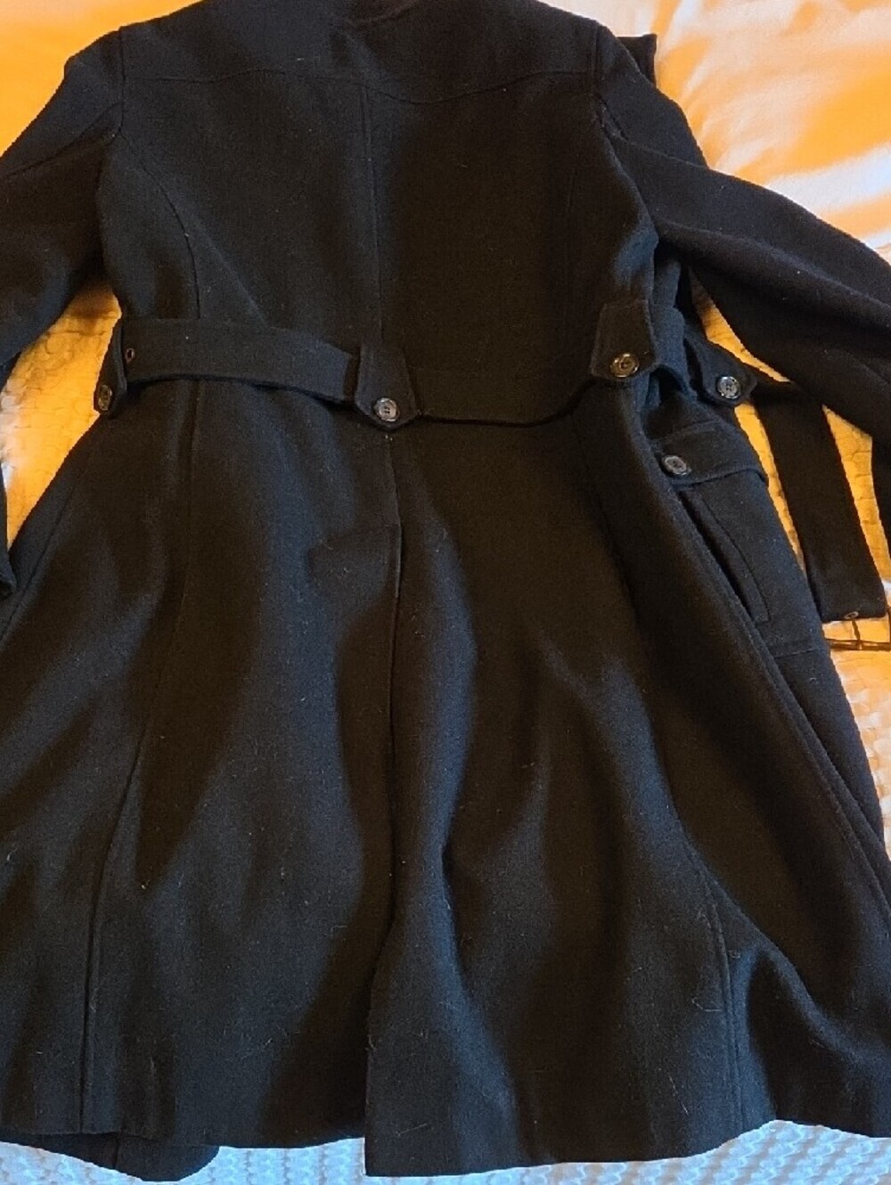 Spirit Black Front Button Belted Wool Coat Lg - Picture 4 of 4